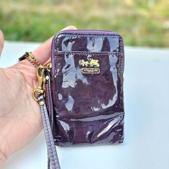 Coach Handbags - COACH Purple Zip Around Mini Wristlet Clutch Wallet, Pre-owned